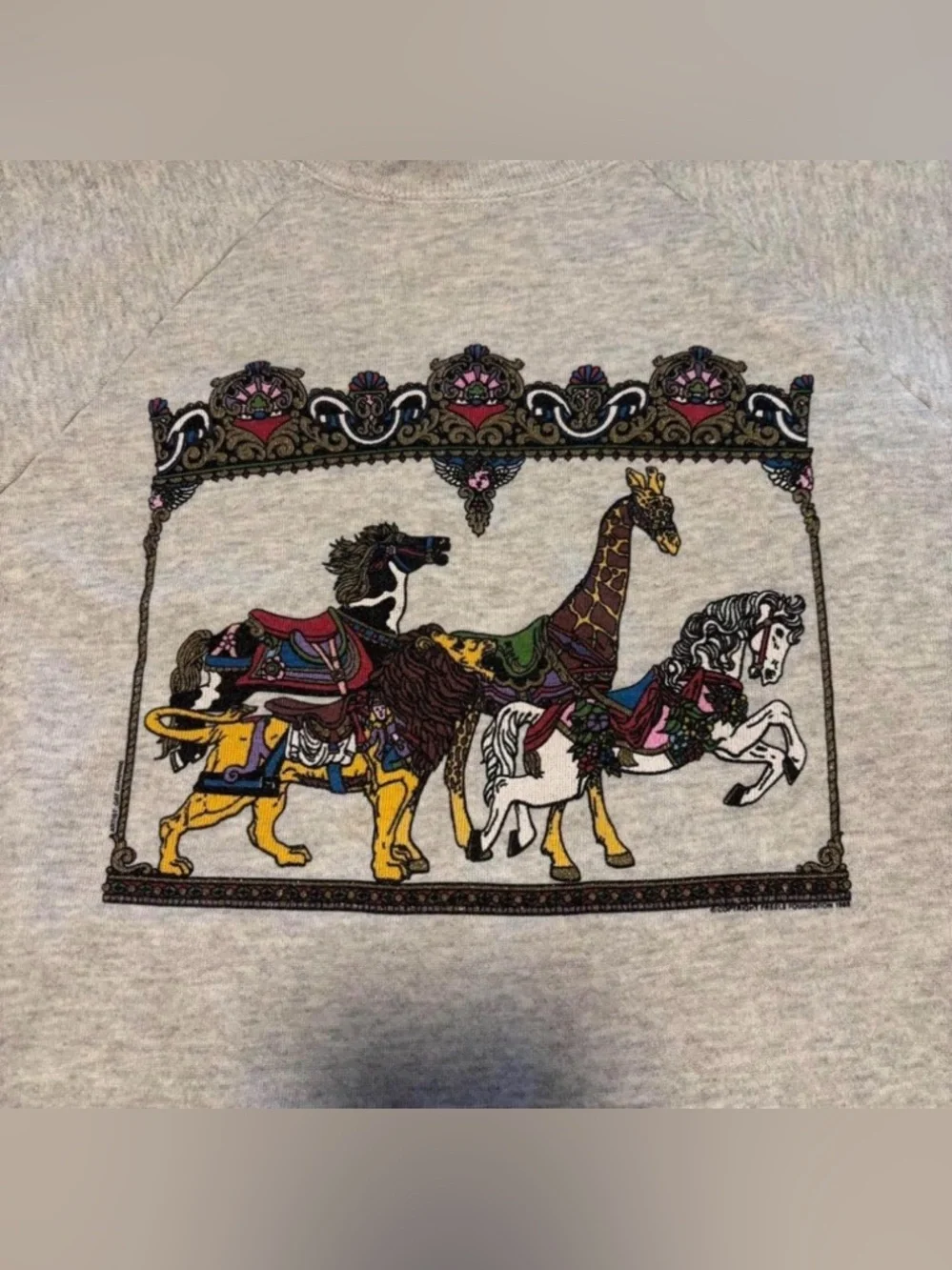 VTG 80s Carousel Animal Crewneck Sweatshirt XL Hanes Giraffe Lion Horse Circus - Picture 4 of 6